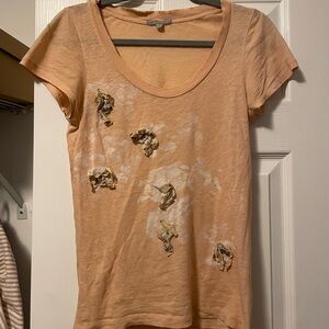 J. Crew Tan Pink Embellished Short Sleeve Tee